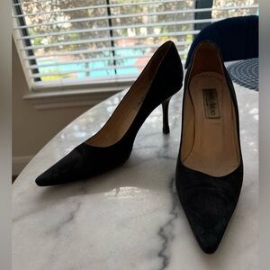 Jimmy Choo Size 37 1/2 Classic Black Suede Heels